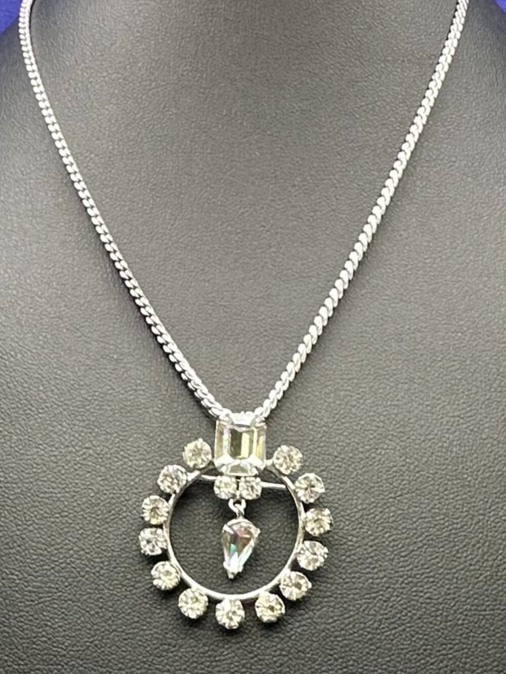 VTG Marianne Mid-Century Crystal Pendant Choker Necklace/Brooch